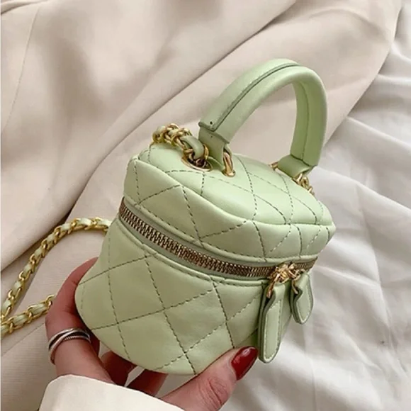 Chic Mint Green & Metallic Leather Vanity Crossbody Bag OS New - Picture 4 of 7